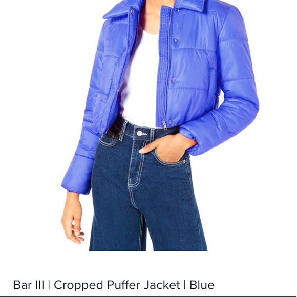 BAR III Cropped Blue Puffer  winter Jacket Coat - Picture 2 of 5